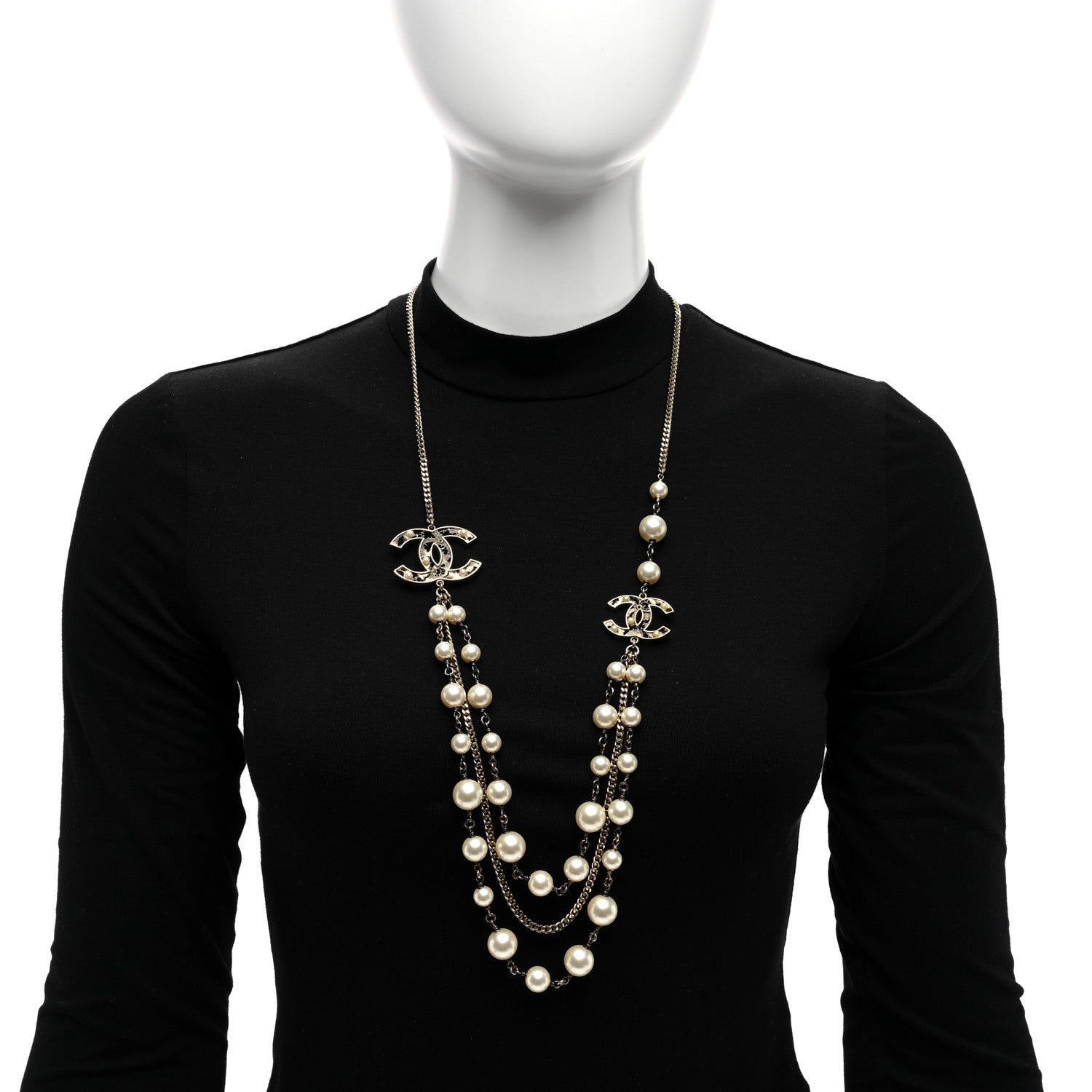 Chanel Pearl CC Multi Strand Necklace Gold 2 of 4