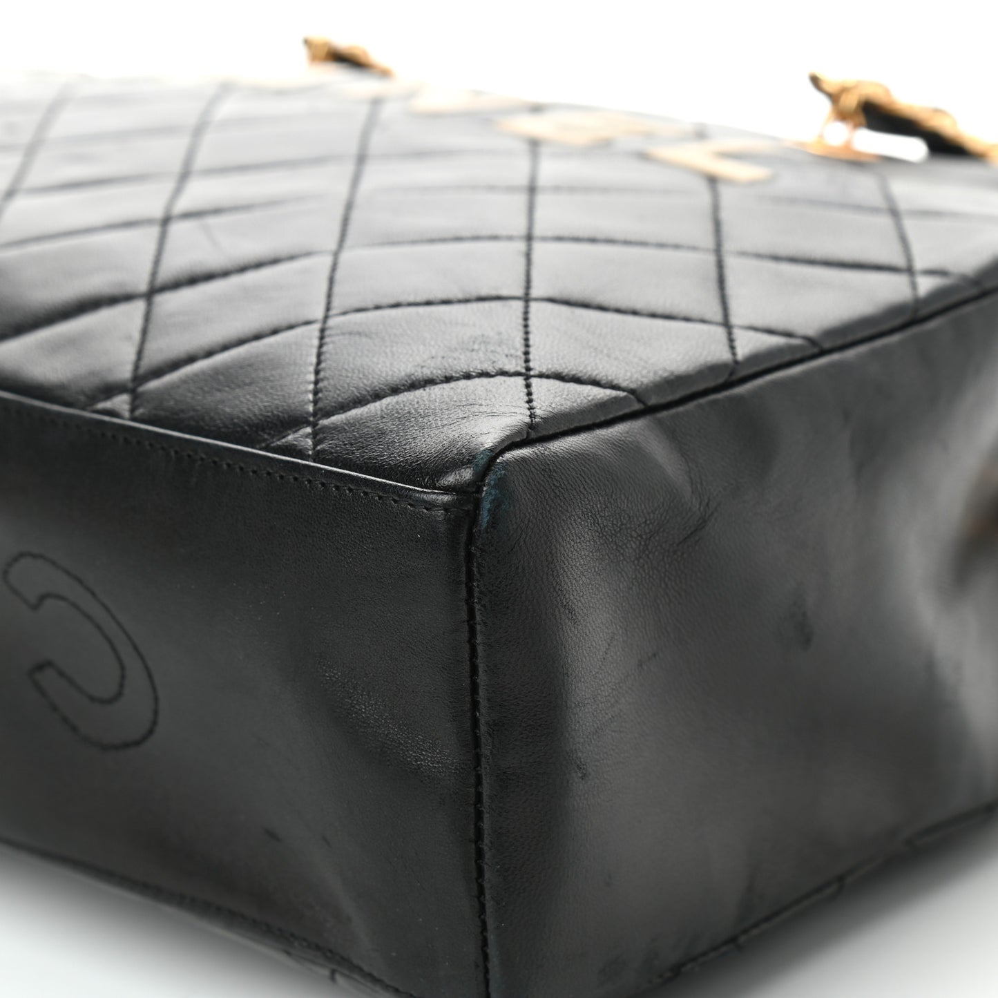 Lambskin Quilted Logo Bowling Bag Black