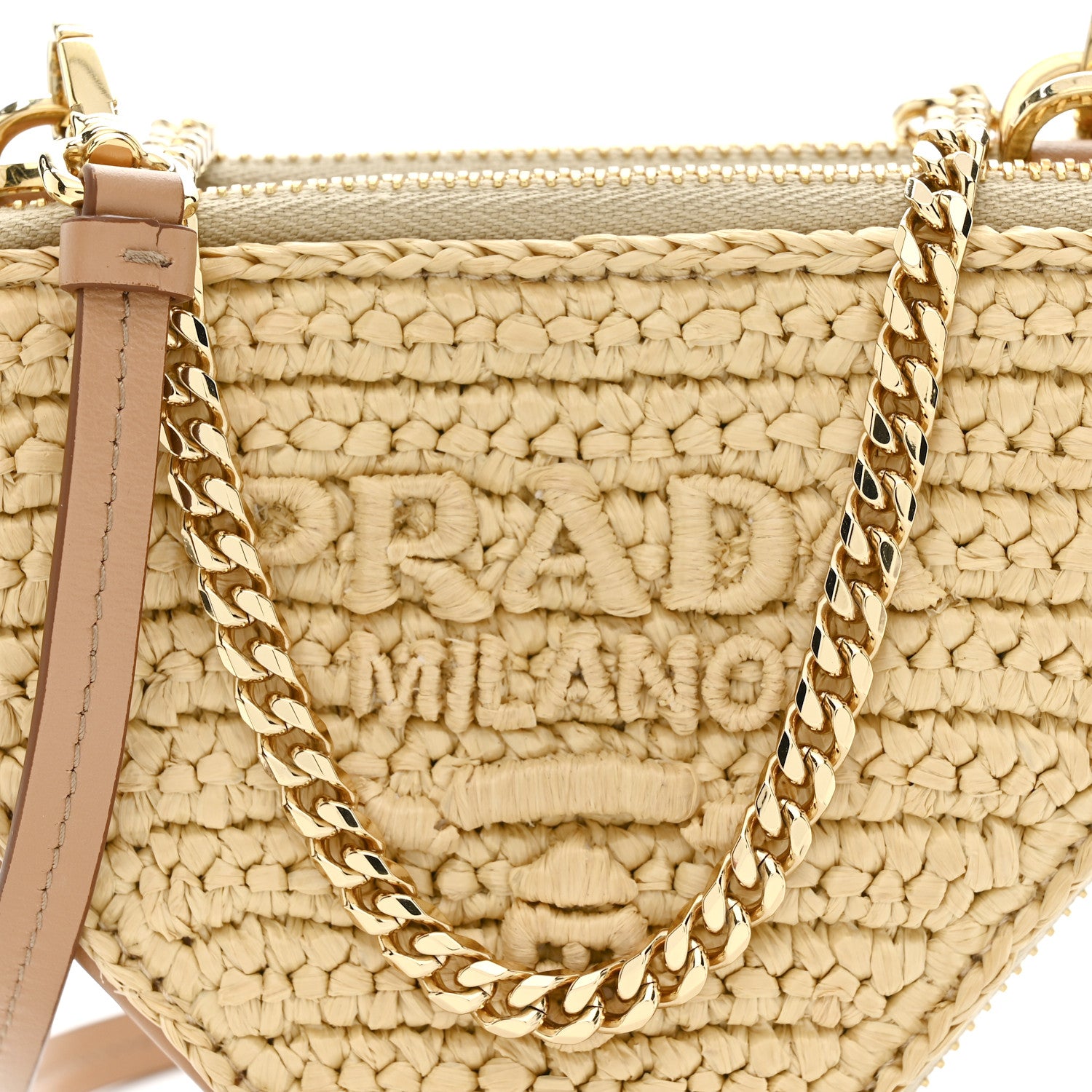 Prada Raffia Calfskin Crochet Logo Embroidered Mini Triangle