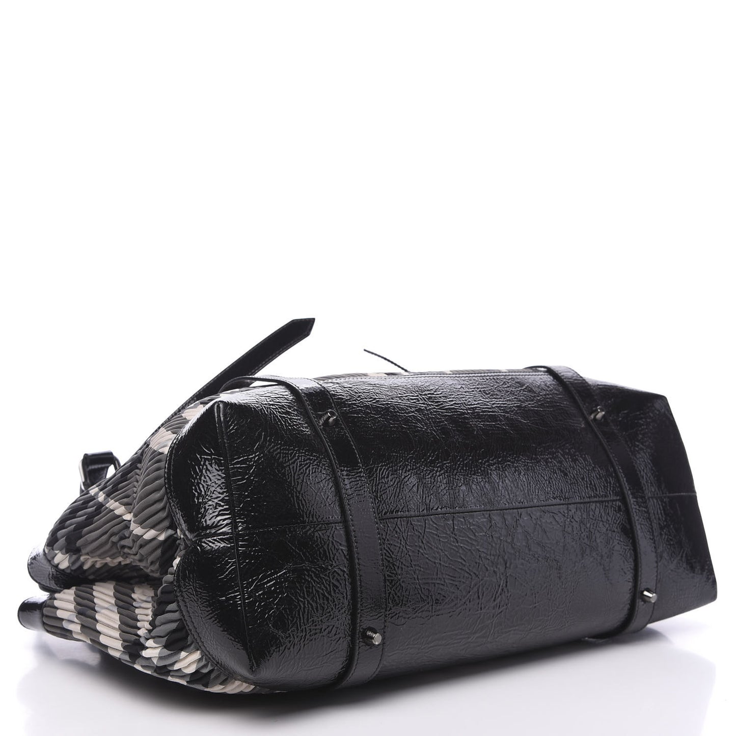 Nylon Beat Check Pleated East West Tote Black