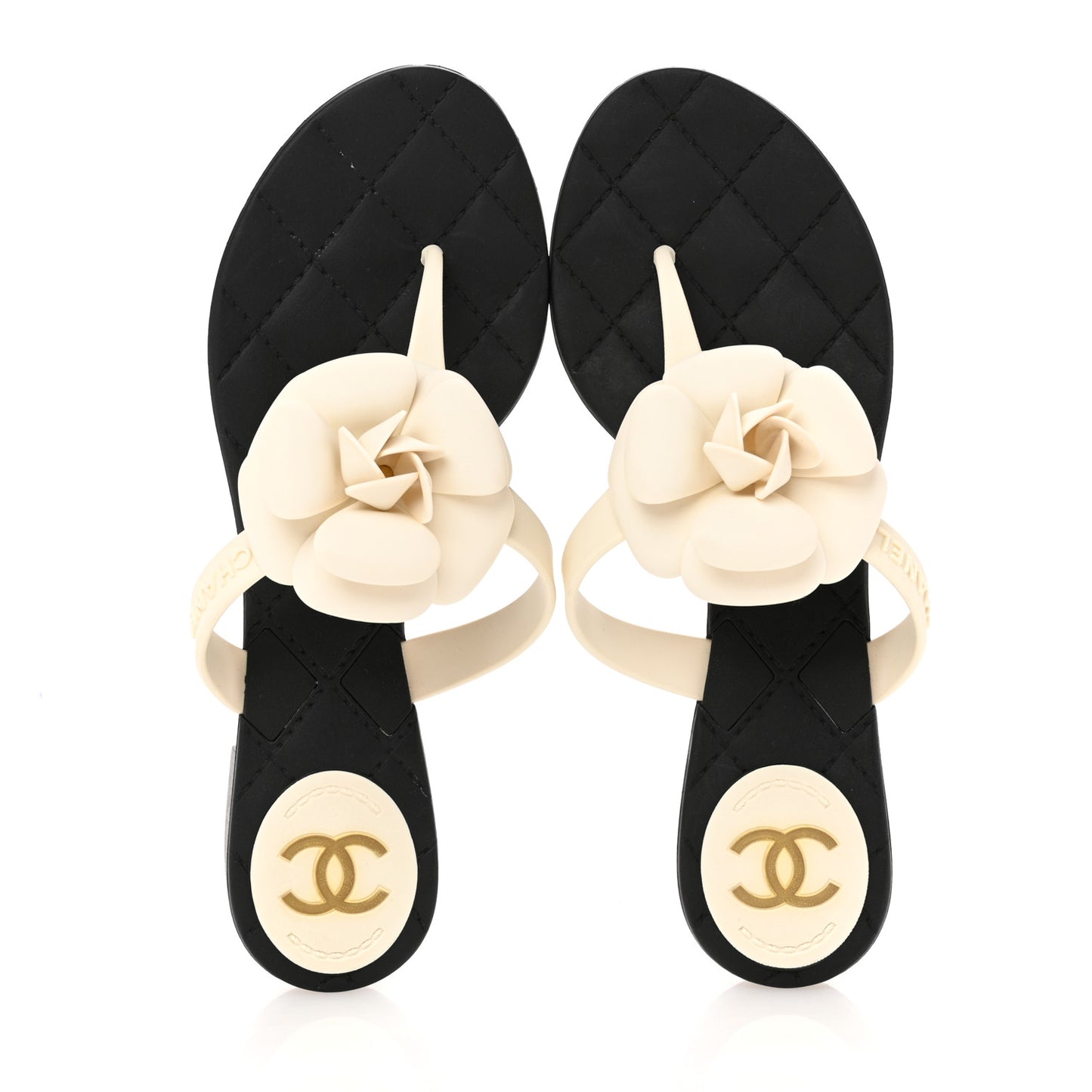 Jelly Quilted Camellia Thong Sandals 37 White Black
