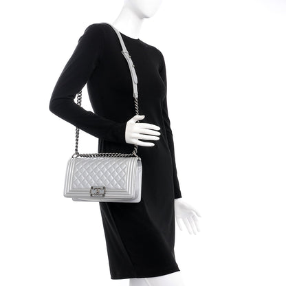 Chanel Metallic Calfskin Quilted Medium Boy Flap Silver 2 of 8