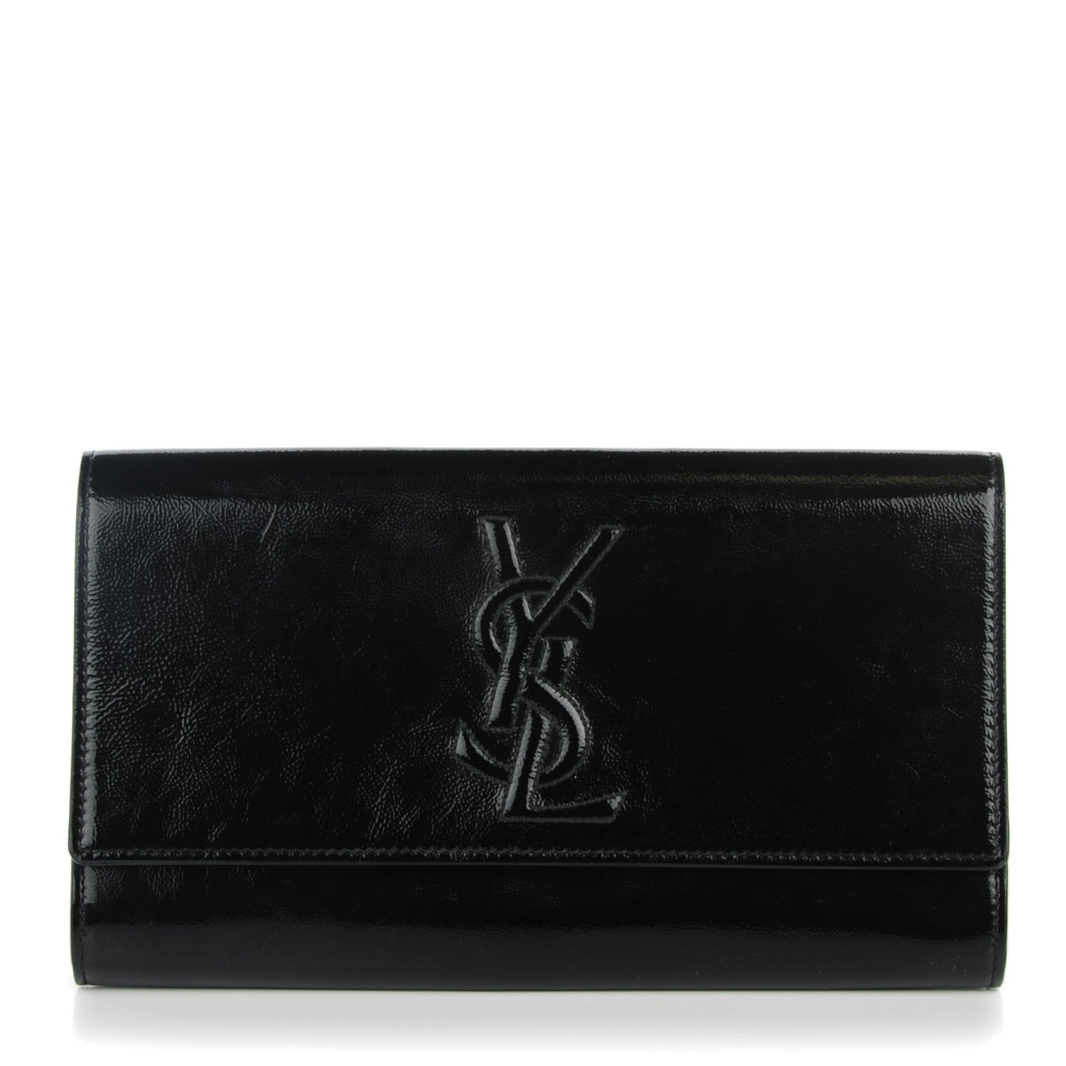 Saint Laurent Textured Patent Monogram Large Belle De Jour Clutch Black 1 of 7