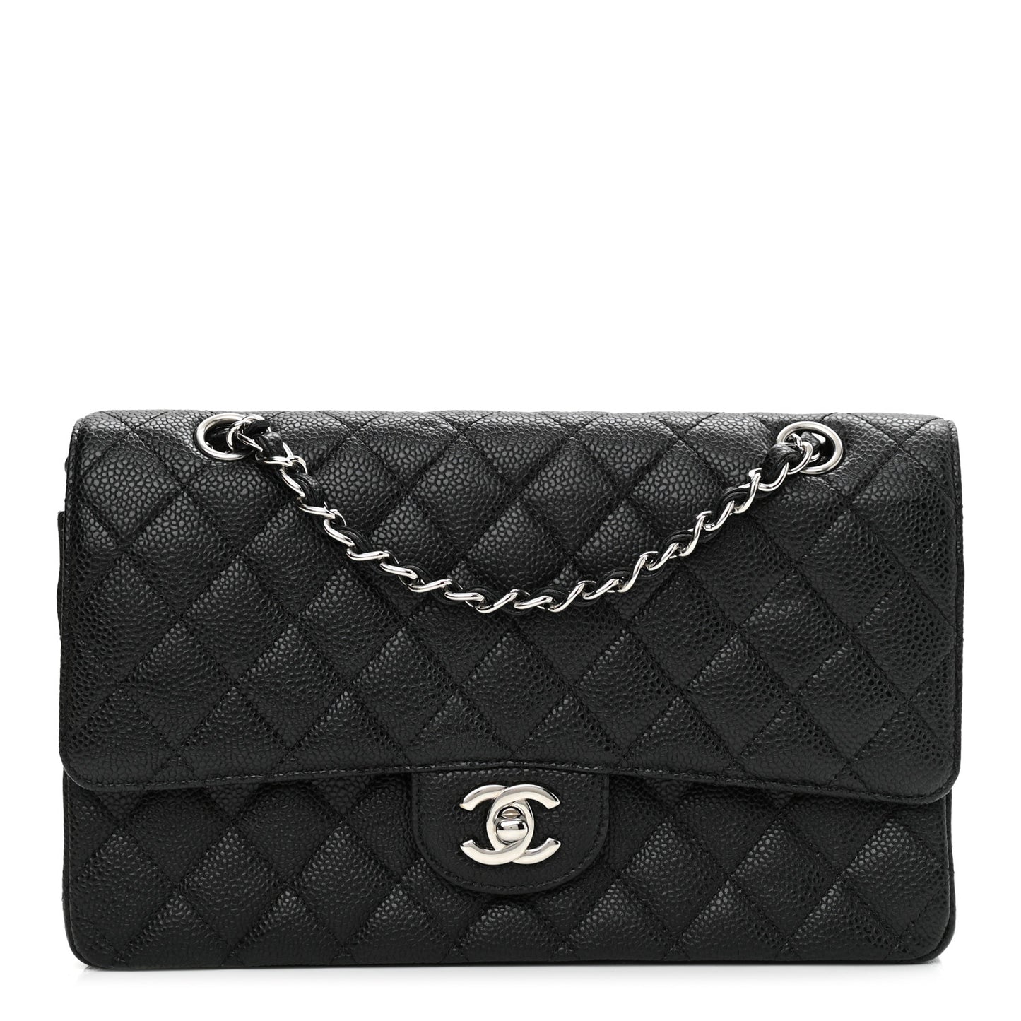 Caviar Quilted Medium Double Flap Black