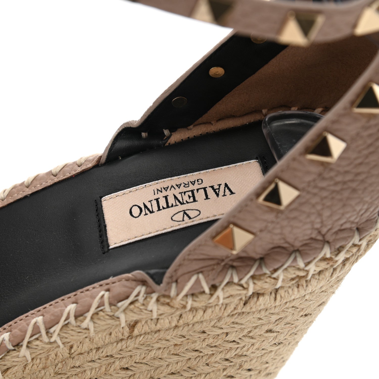 Valentino Garavani Grained Calfskin Rockstud Ankle Strap Espadrille 15/105mm Wedge Sandals 39 Poudre Natural 7 of 8