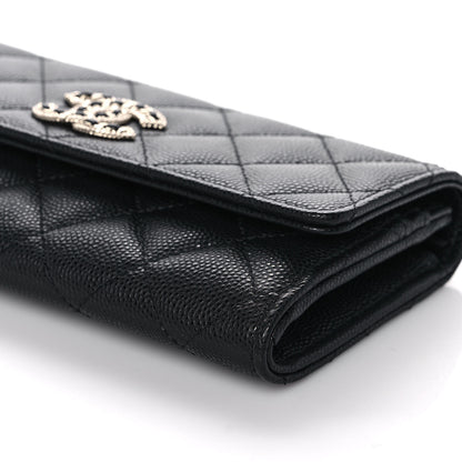 Chanel Caviar Quilted Crystal CC Large Gusset Flap Wallet Black 9 of 11