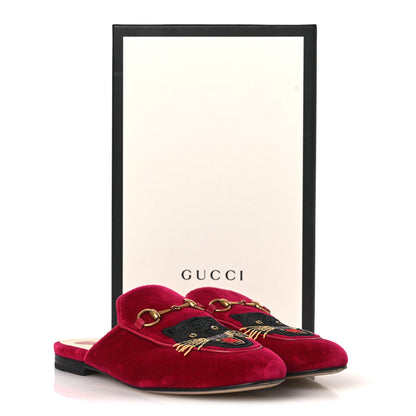 Gucci Velvet Panther Embroidered Womens Princetown Slippers 38 Raspberry Sherbet 11 of 11