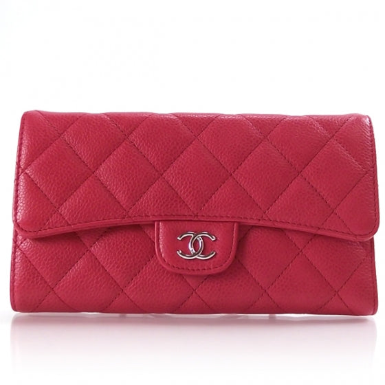 Caviar Quilted Tri-Fold Wallet Fuchsia