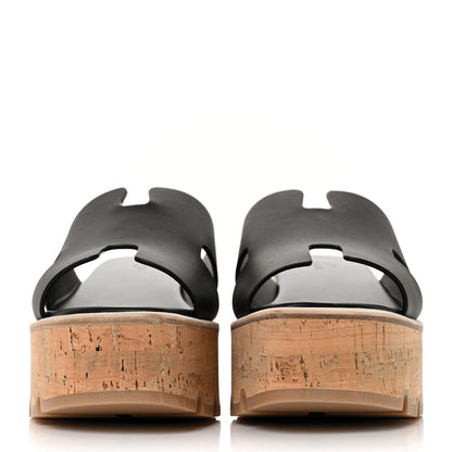 Hermes Calfskin Cork Eze 30 Sandals 38 Black 2 of 8