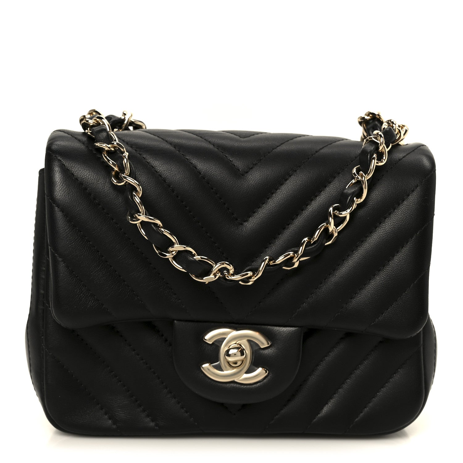 Chanel Lambskin Chevron Quilted Mini Square Flap Black 1 of 11