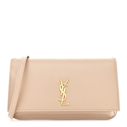 Saint Laurent Smooth Calfskin Monogram Phone Holder Crossbody Dark Beige 1 of 10