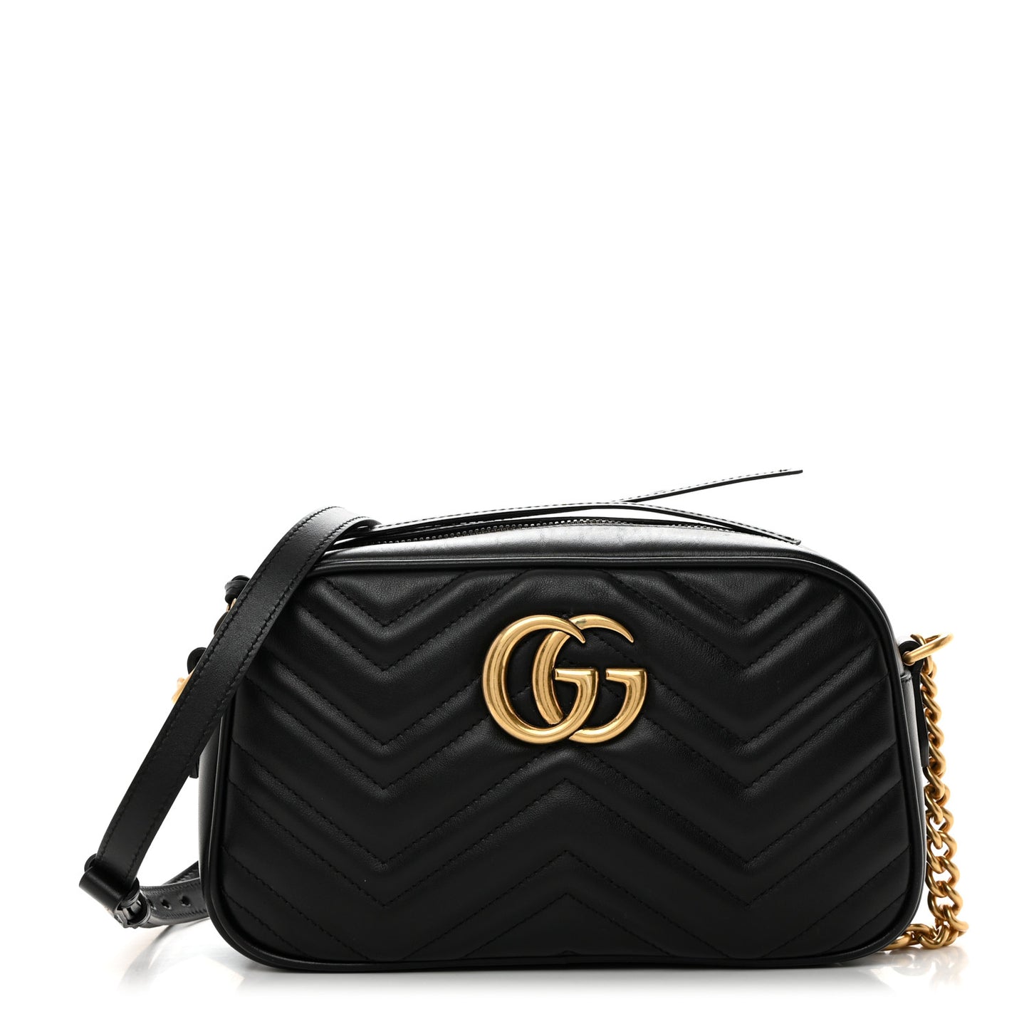 Calfskin Matelasse Small GG Marmont Chain Shoulder Bag Black
