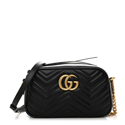 Gucci Calfskin Matelasse Small GG Marmont Chain Shoulder Bag Black 1 of 10