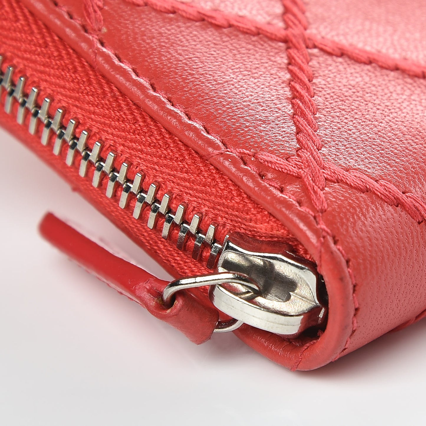 Lambskin Double Stitch Zip Coin Purse Coral Pink