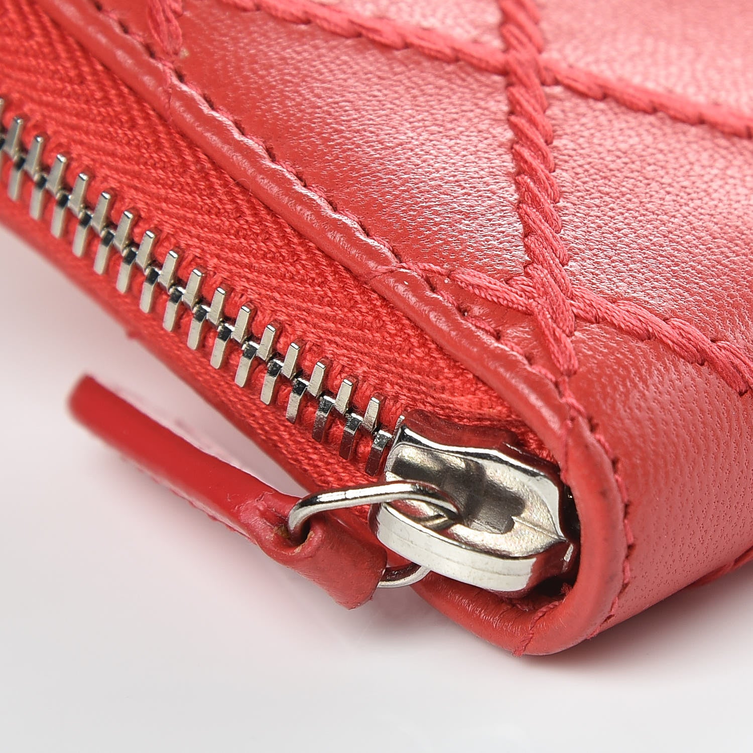 Chanel Lambskin Double Stitch Zip Coin Purse Coral Pink 10 of 11