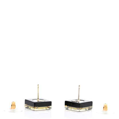 Chanel Resin Square CC Earrings Black Gold 3 of 4
