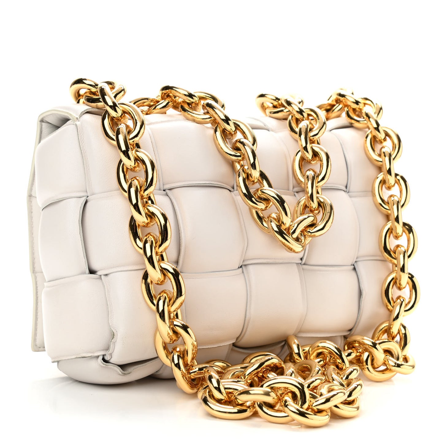 Lambskin Maxi Intreccio Padded Chain Cassette Crossbody Bag Chalk