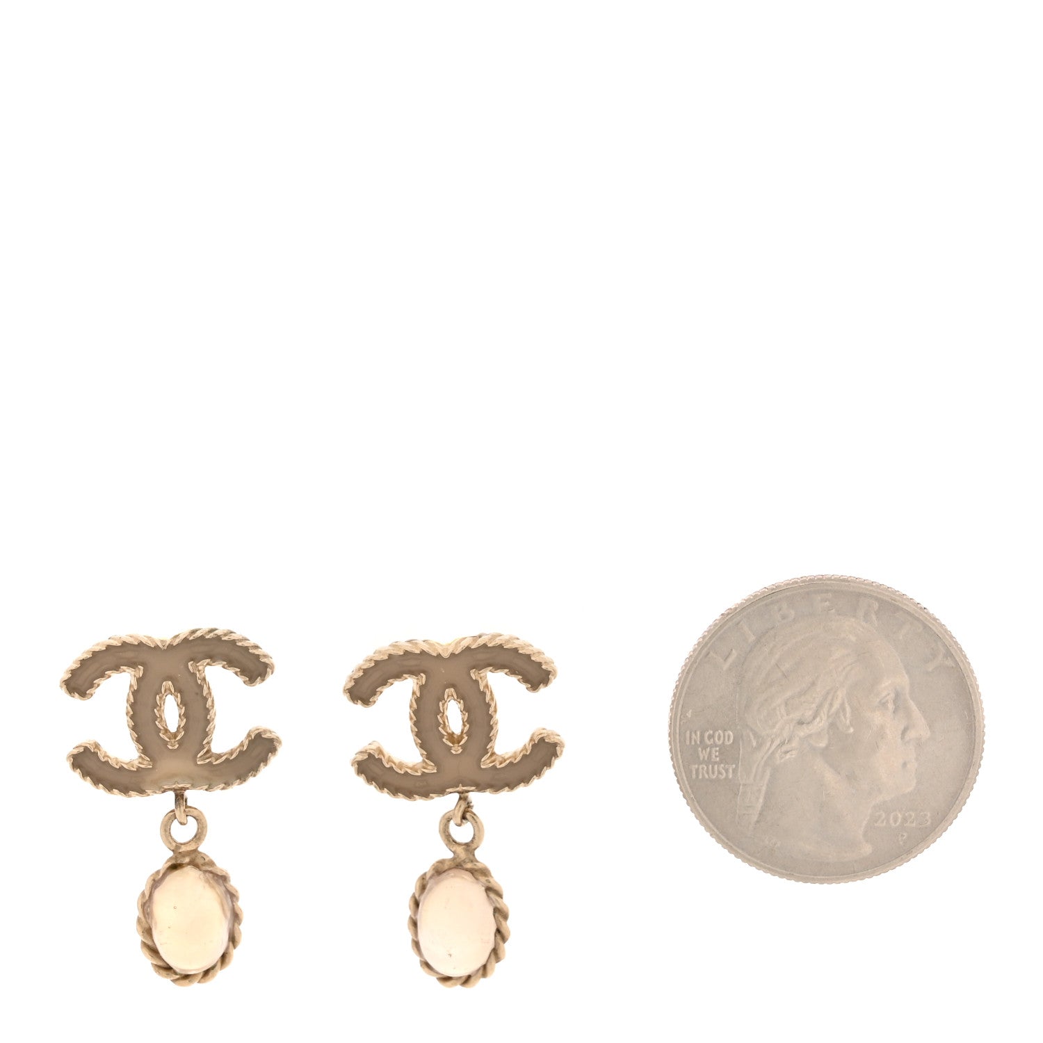 Chanel CC Crystal Drop Earrings Matte Gold 2 of 5