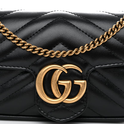 Gucci Calfskin Matelasse Super Mini GG Marmont Shoulder Bag Black 8 of 10