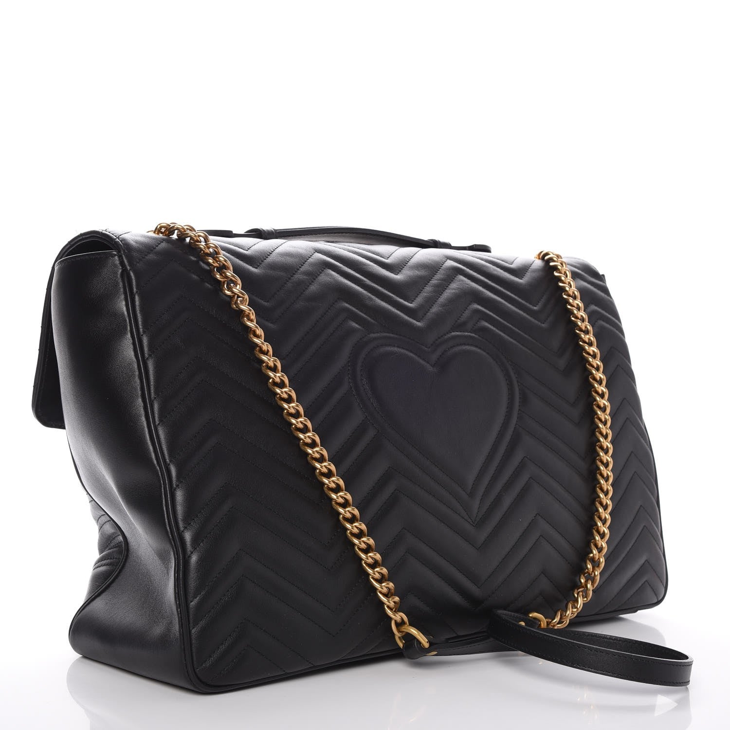 Gucci Calfskin Matelasse Maxi GG Marmont Top Handle Shoulder Bag Black 3 of 10