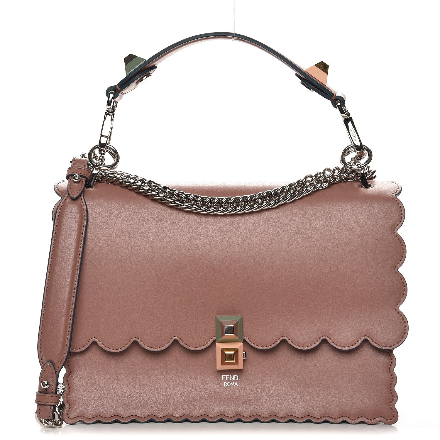 Fendi Vitello Liberty Scalloped Studded Kan I Shoulder Bag English Rose 1 of 8