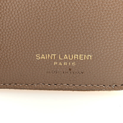 Saint Laurent Grain De Poudre Matelasse Chevron Monogram Compact Zip Around Wallet Beige 6 of 6