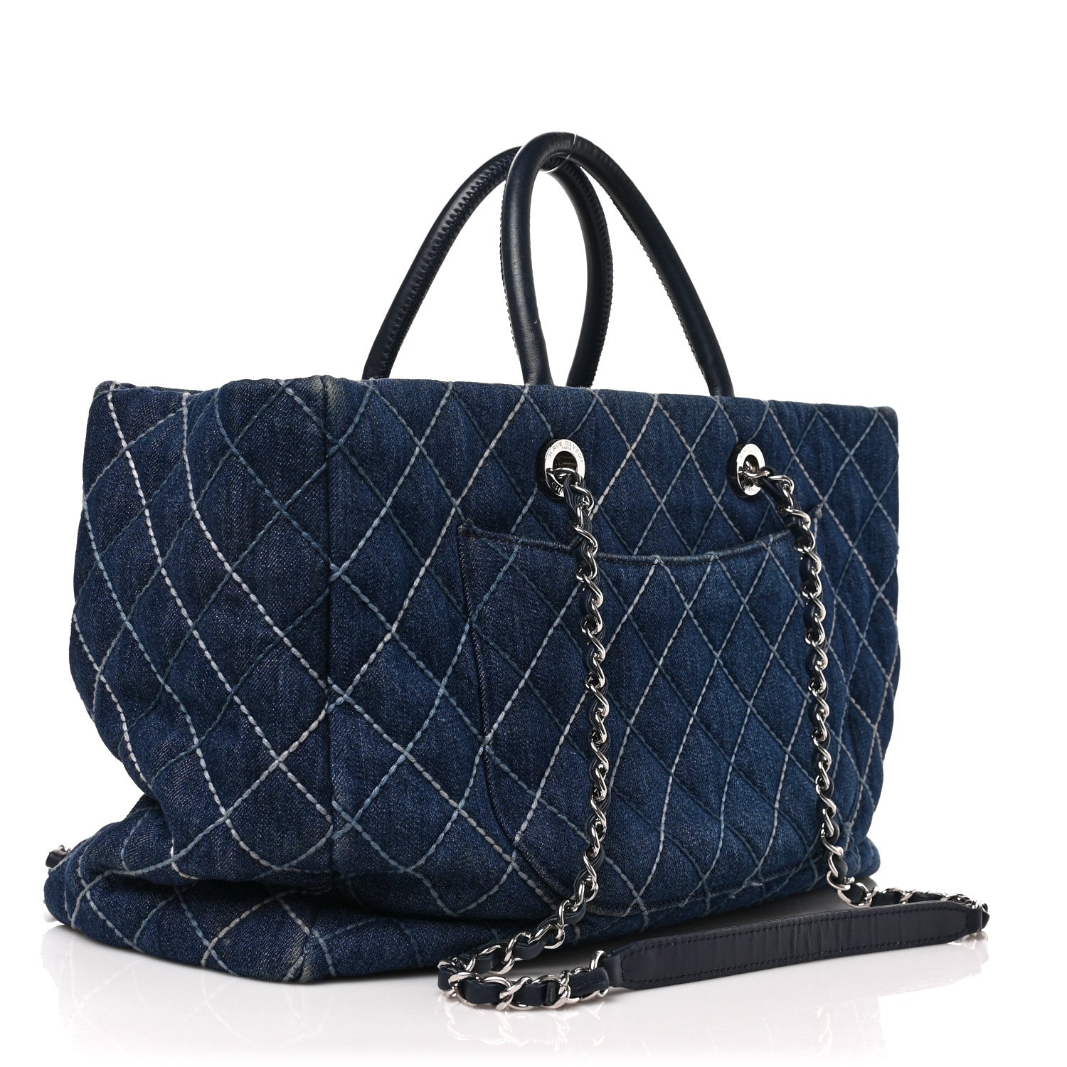 Chanel Denim Quilted Large Coco Handle Shopping Tote Blue 1312061