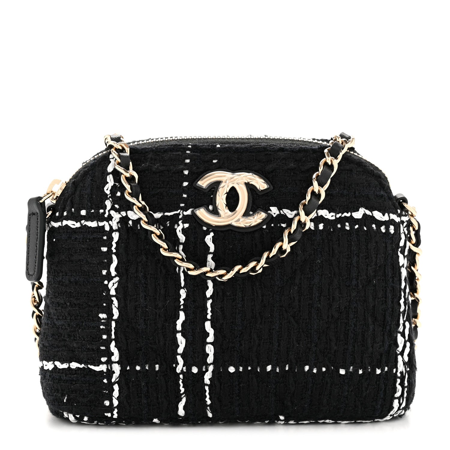 Chanel Tweed Quilted Mini Clutch With Chain Black White 2 of 31