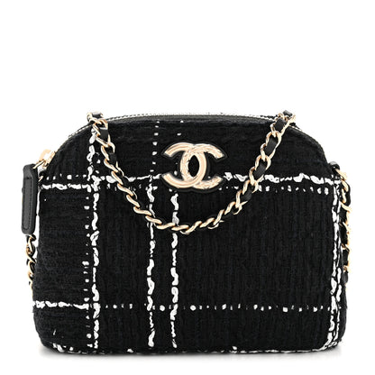 Chanel Tweed Quilted Mini Clutch With Chain Black White 2 of 31