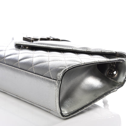 Saint Laurent Metallic Grain De Poudre Textured Mixed Matelasse Triquilt Medium Monogram Satchel Silver 6 of 9