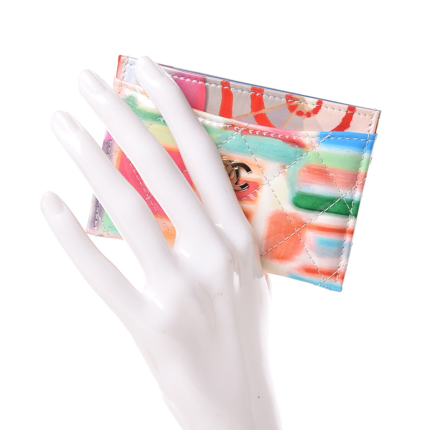 Patent Printed Quilted Card Holder Multicolor