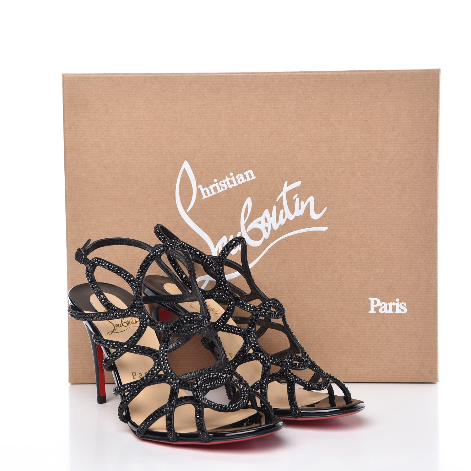 Christian Louboutin Strass Suede Patent Circonvolu 85 Sandals Heels 37.5 Version Black 11 of 11