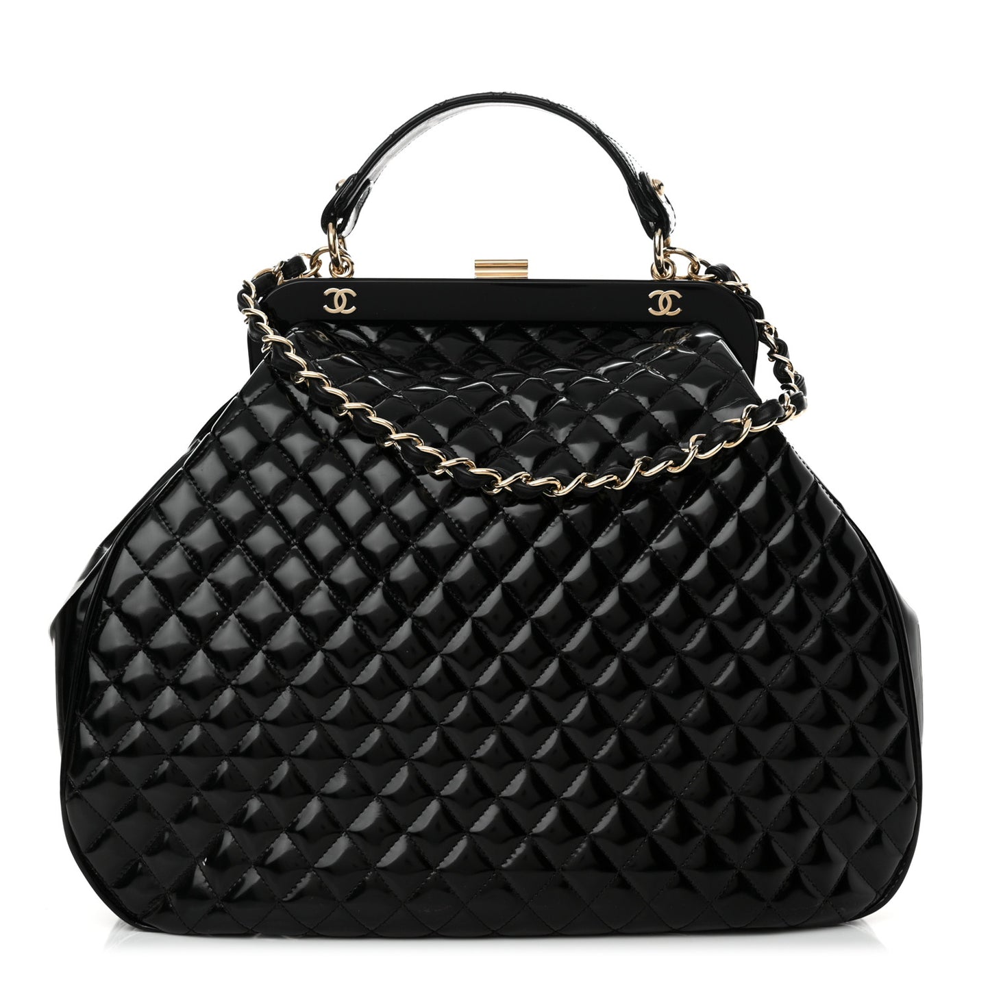 Glazed Calfskin Quilted Mademoiselle Large Frame Bag Black