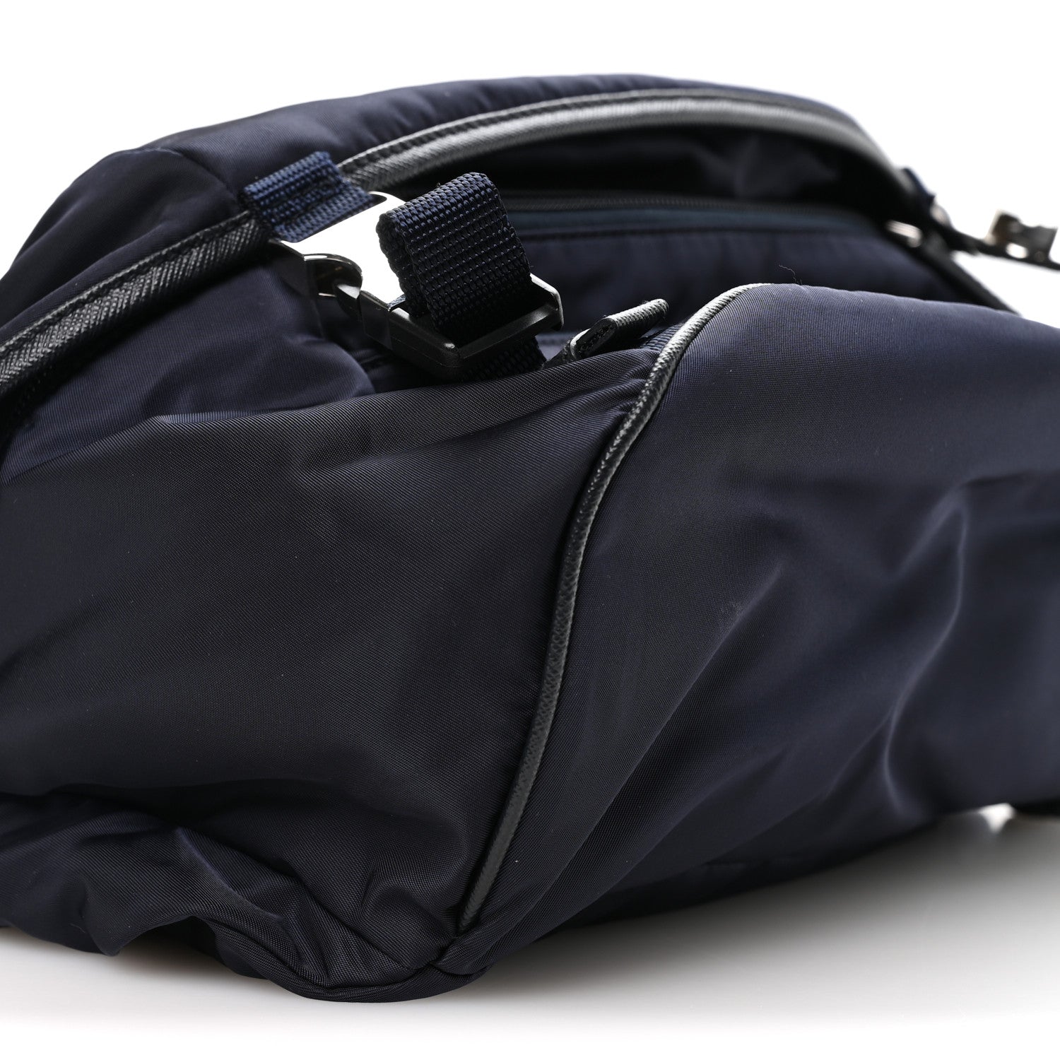 Prada Re-Nylon Saffiano Double Snap Buckle Zip Flap Shoulder Bag Bleu 10 of 11
