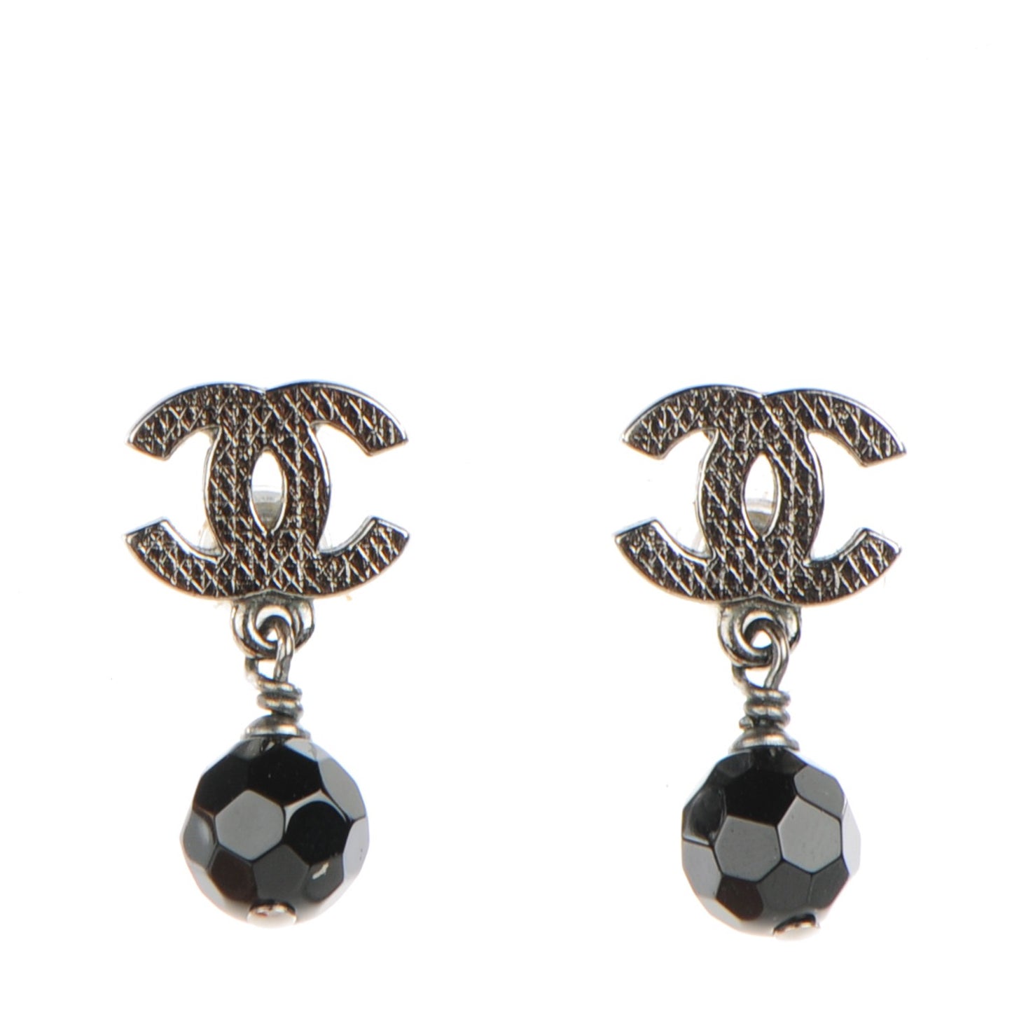 Ruthenium CC Bead Drop Clip On Earrings Black