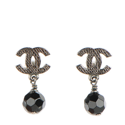 Chanel Ruthenium CC Bead Drop Clip On Earrings Black 1 of 6