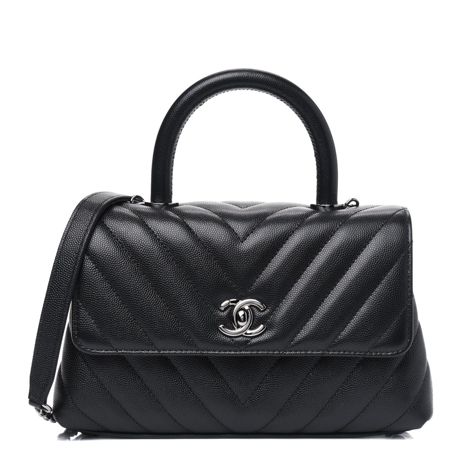 Chanel Caviar Chevron Quilted Mini Coco Handle Flap Black 1 of 4