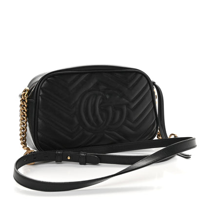Gucci Calfskin Matelasse Small GG Marmont Chain Shoulder Bag Black 3 of 9