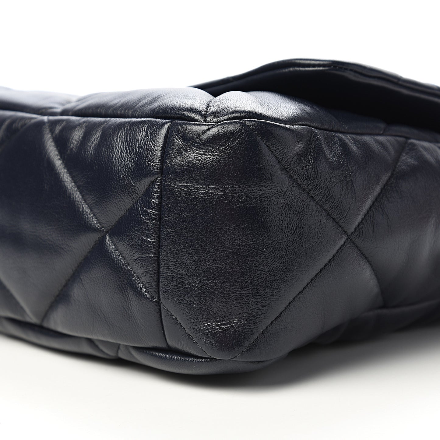 Shiny Goatskin Quilted Maxi 19 Flap Navy Blue