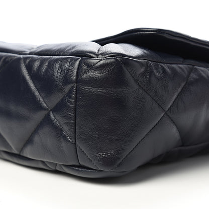 Chanel Shiny Goatskin Quilted Maxi 19 Flap Navy Blue 8 of 11