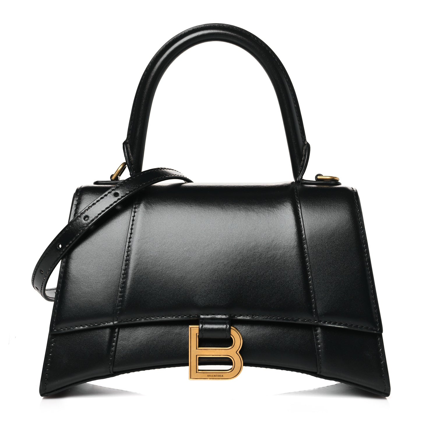 Shiny Box Calfskin Small Hourglass Top Handle Bag Black
