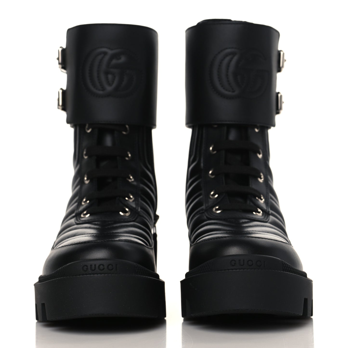 Nappa Frances GG Matelasse Platform Combat Boots 35 Black