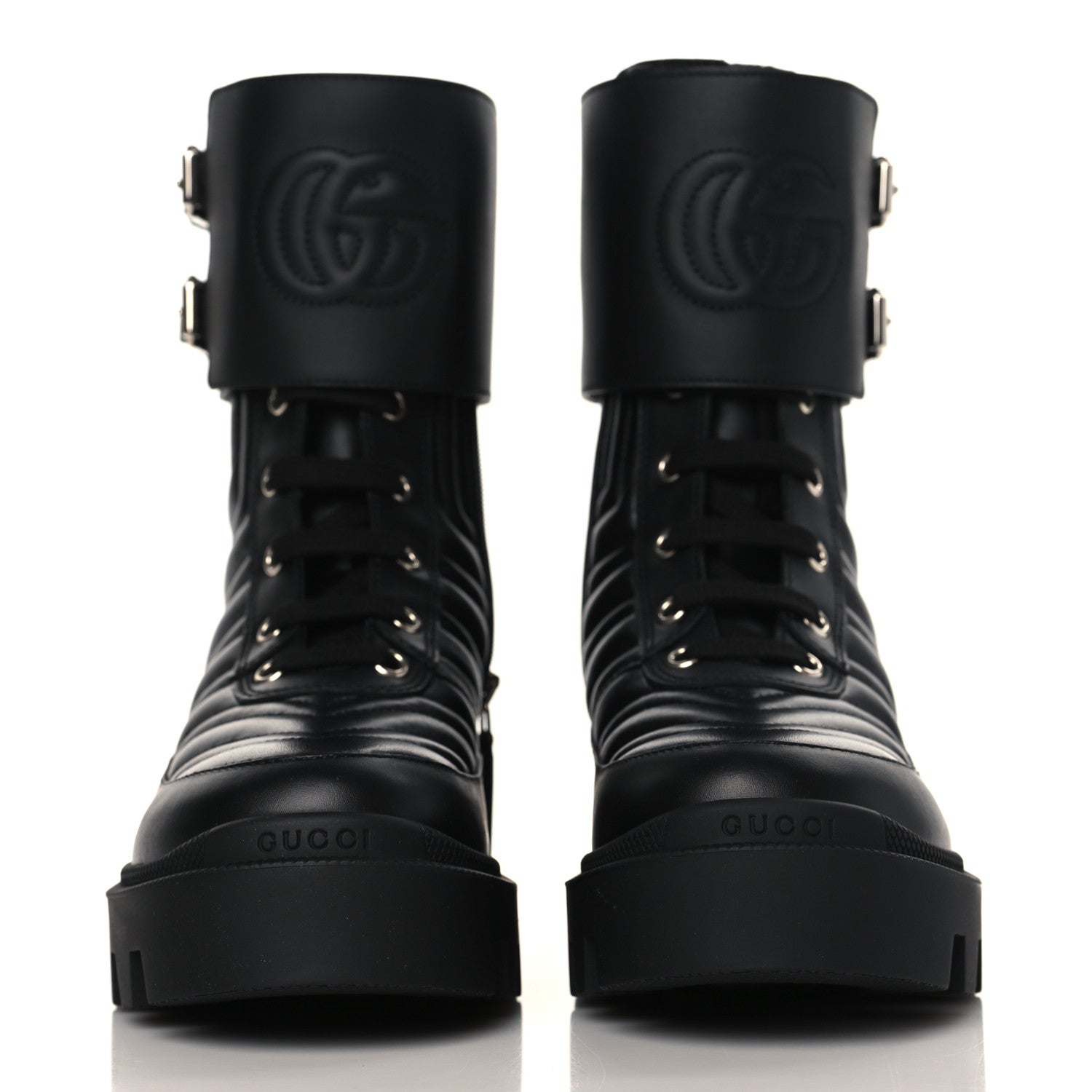 Gucci Nappa Frances GG Matelasse Platform Combat Boots 35 Black 2 of 9