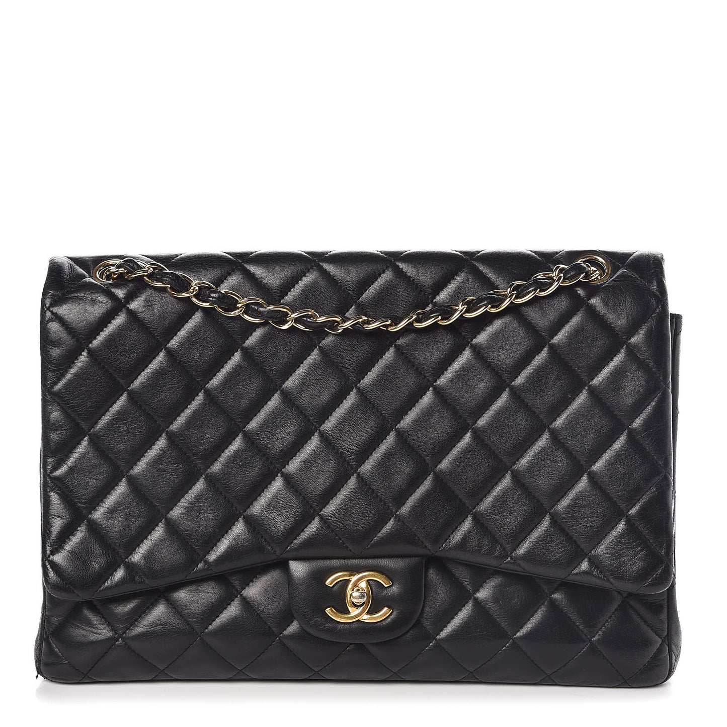 Lambskin Quilted Maxi Single Flap Black