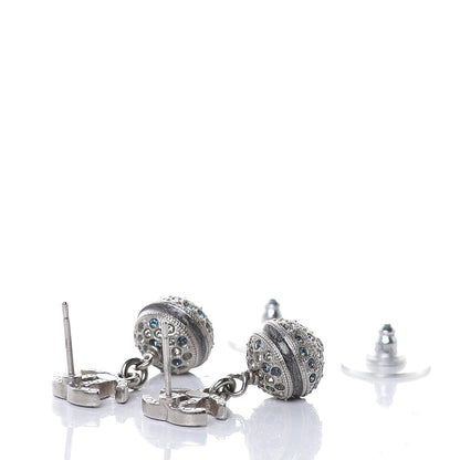 Chanel Crystal CC Drop Earrings Blue Silver 4 of 5