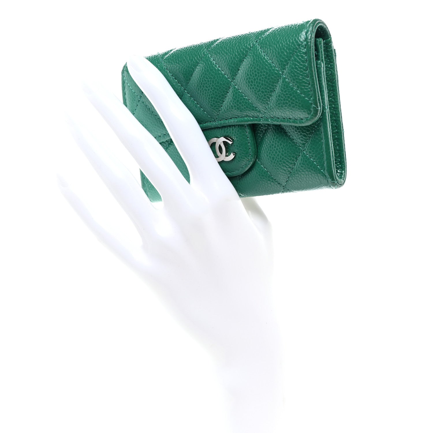 Chanel Caviar Quilted Flap Card Holder Wallet Green 2 of 9