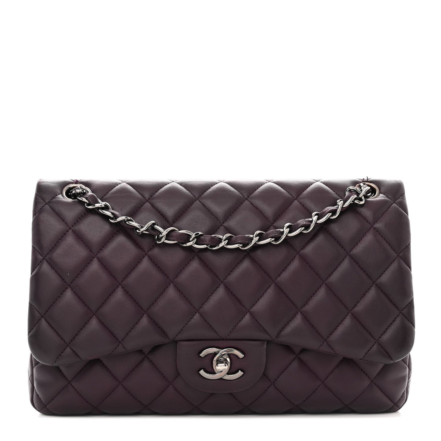 Lambskin Quilted Jumbo Double Flap Purple