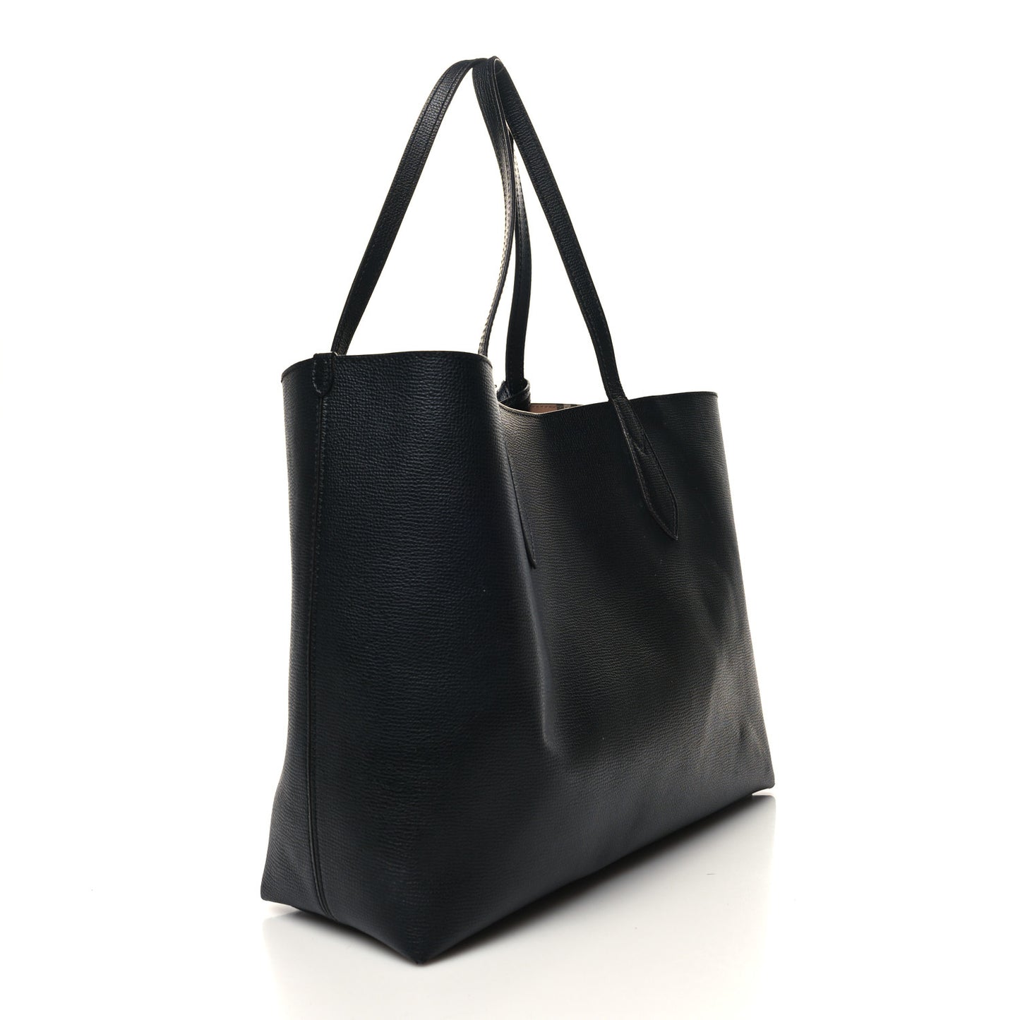 Grainy Calfskin Haymarket Check Medium Reversible Tote Black