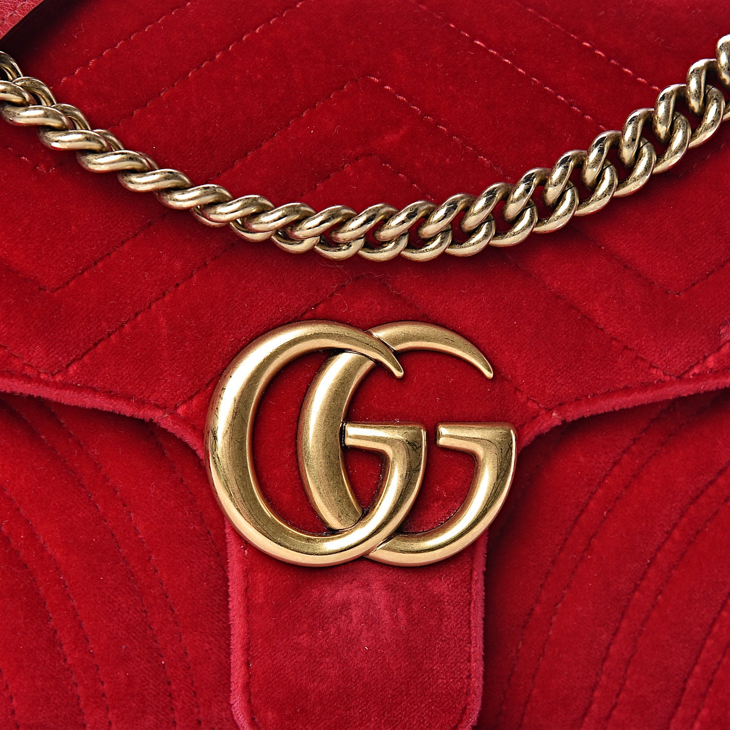Velvet Matelasse Small GG Marmont Shoulder Bag Hibiscus Red