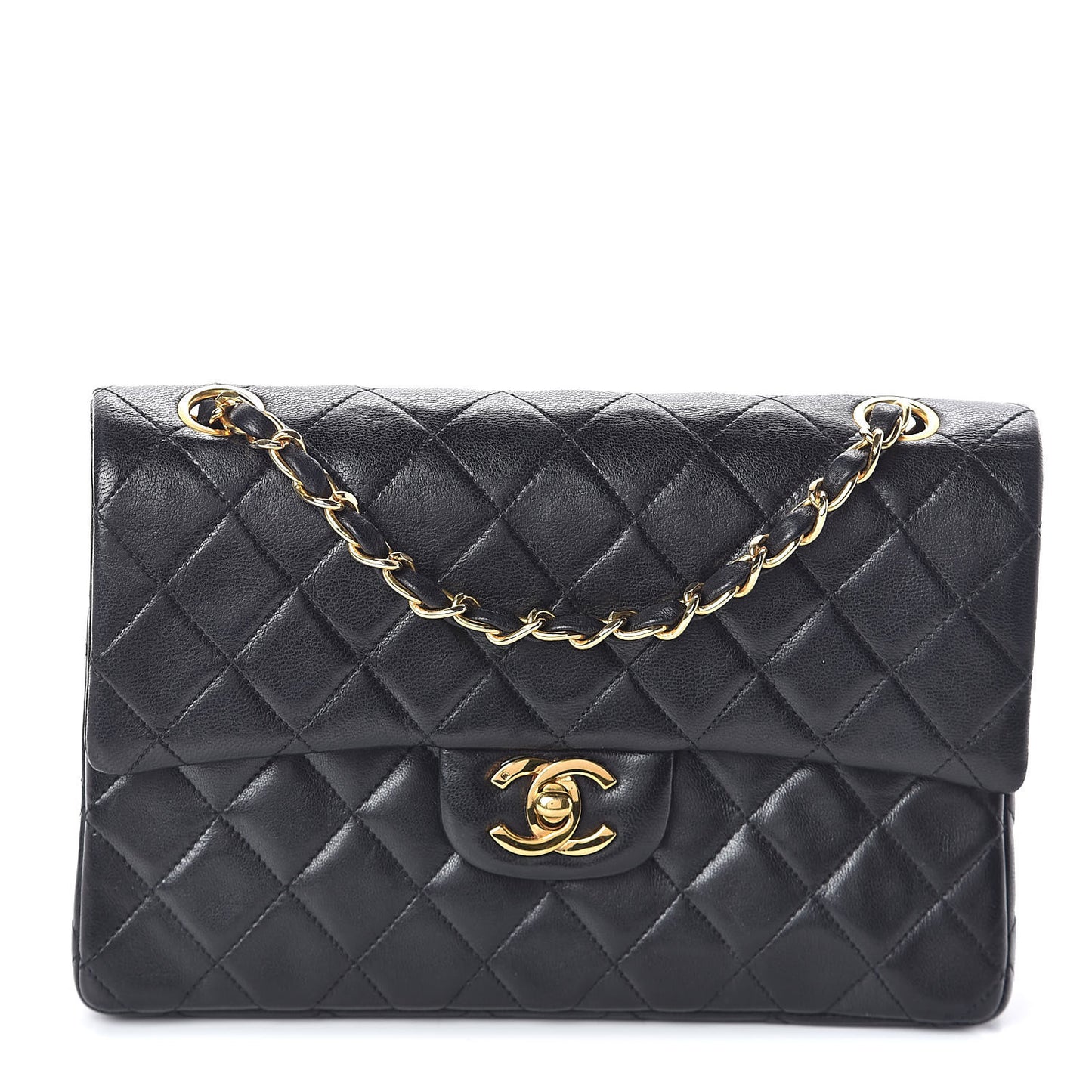 Lambskin Quilted Small Double Flap Black